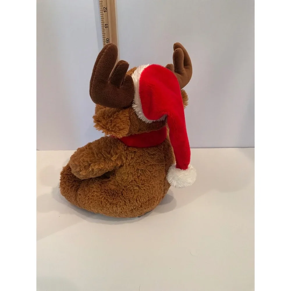 Plush Moose Stuffed Animal Christmas Holiday Santa Hat‎ Scarf Soft Brown